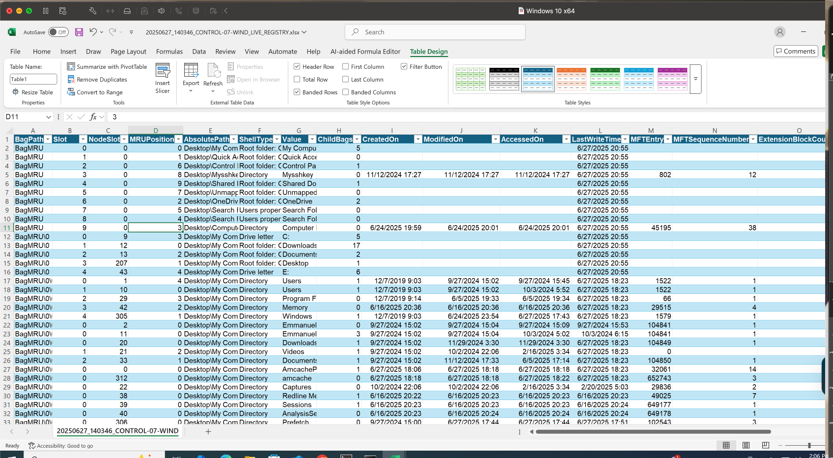 Shell Bag Explorer Output